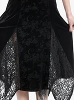 Cosmic Aura Black Velvet Lace Godet Midi Skirt