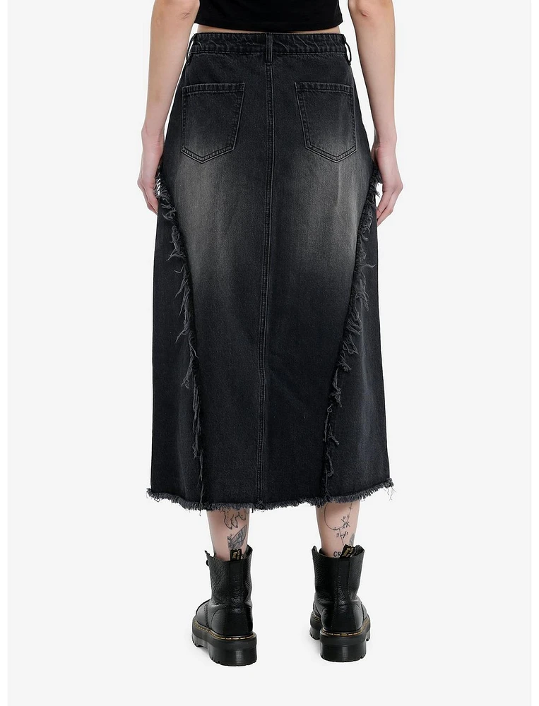 Social Collision Frayed Star Denim Midaxi Skirt