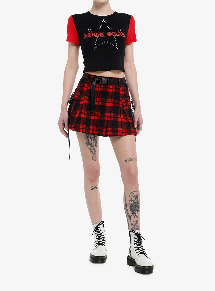 Social Collision Black & Red Rock Star Girls Crop T-Shirt