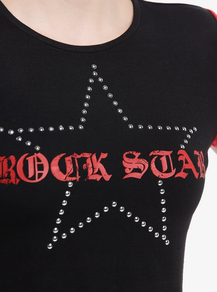 Social Collision Black & Red Rock Star Girls Crop T-Shirt