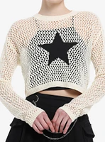 Social Collision Star Open Knit Girls Crop Sweater