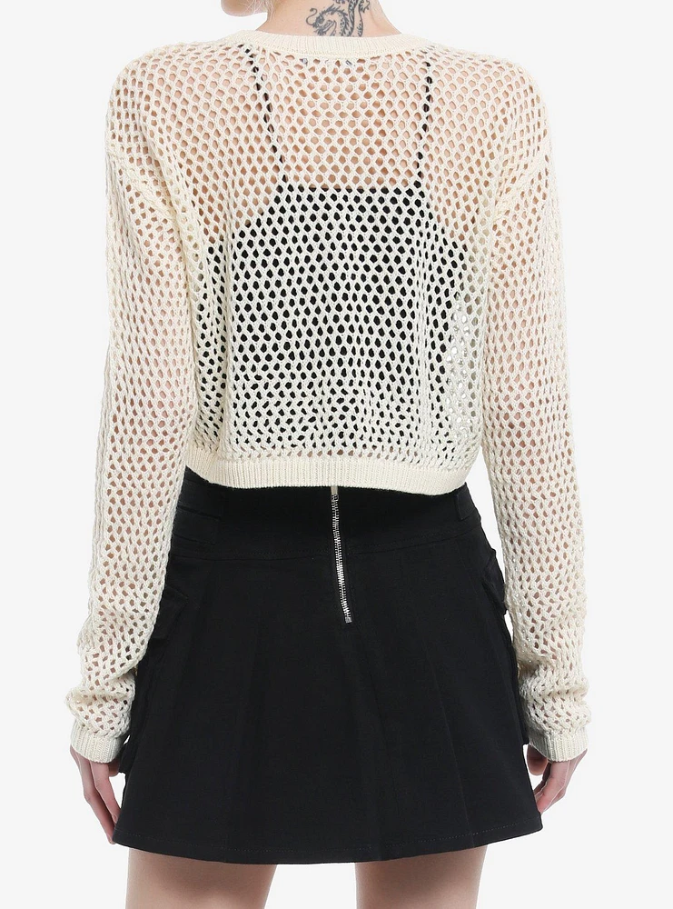 Social Collision Star Open Knit Girls Crop Sweater