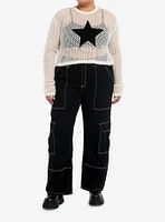 Social Collision Star Open Knit Girls Crop Sweater Plus