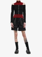 Social Collision Black & Red Stripe Girls Mock Neck Twofer