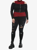 Social Collision Black & Red Stripe Girls Mock Neck Twofer Plus