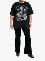 Cosmic Aura Skull Cowboy Destructed Mineral Wash Girls Oversized T-Shirt Plus