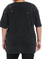 Cosmic Aura Skull Cowboy Destructed Mineral Wash Girls Oversized T-Shirt Plus