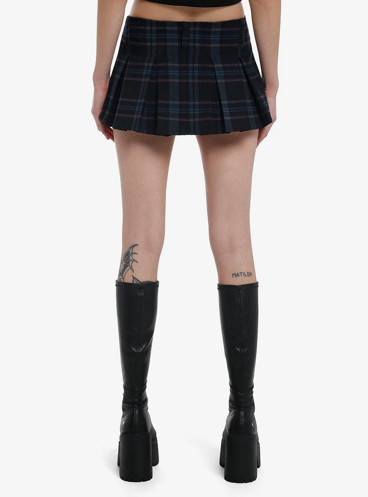 Navy & Dark Green Plaid Micro Mini Skort