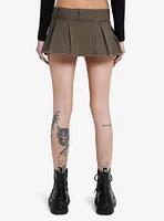 Olive Frayed Pleated Micro Skort