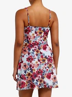 Light Blue Floral Allover Print Slip Dress