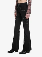 Black Stud D-ring Flare Pants