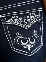 Dark Indigo Filigree Rhinestone Flare Denim Pants