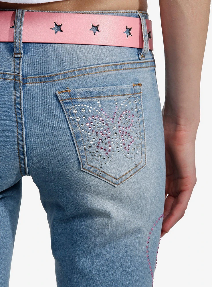Sweet Society Pink Rhinestone Star Belt Low-Rise Jeans
