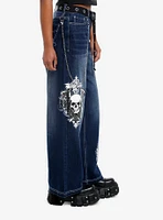 Skull & Gothic Cross Dark Wash Girls Wide-Leg Jeans