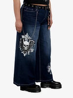 Skull & Gothic Cross Dark Wash Girls Wide-Leg Jeans Plus