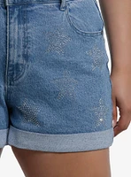 Silver Star Rhinestone Mom Shorts Plus