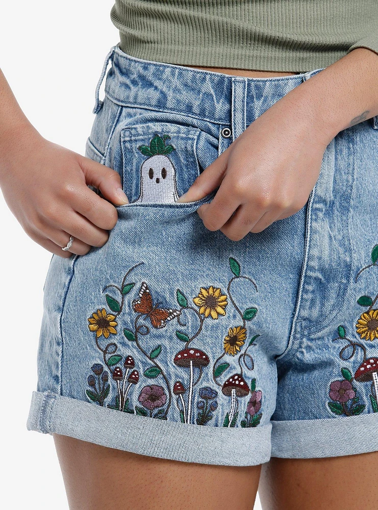 Thorn & Fable Ghost Sunflower Mom Shorts