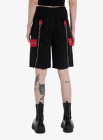 Social Collision Black & Red Grommet Chain Carpenter Shorts