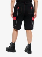 Social Collision Black & Red Grommet Chain Carpenter Shorts Plus