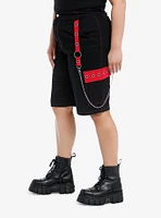 Social Collision Black & Red Grommet Chain Carpenter Shorts Plus