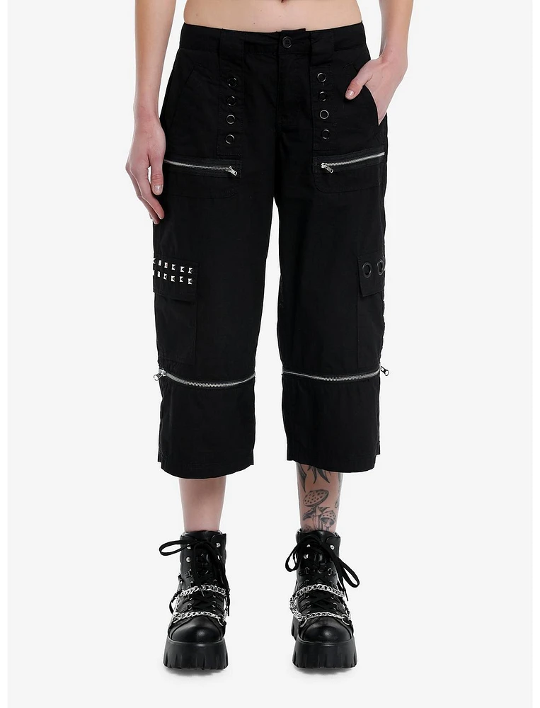 Social Collision Black Stud Grommet Zip-Off Cargo Shorts