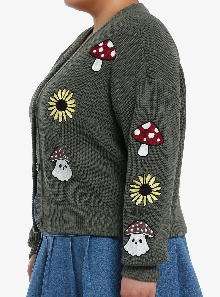 Thorn & Fable Mushroom Ghost Girls Crop Cardigan Tank Top Set Plus