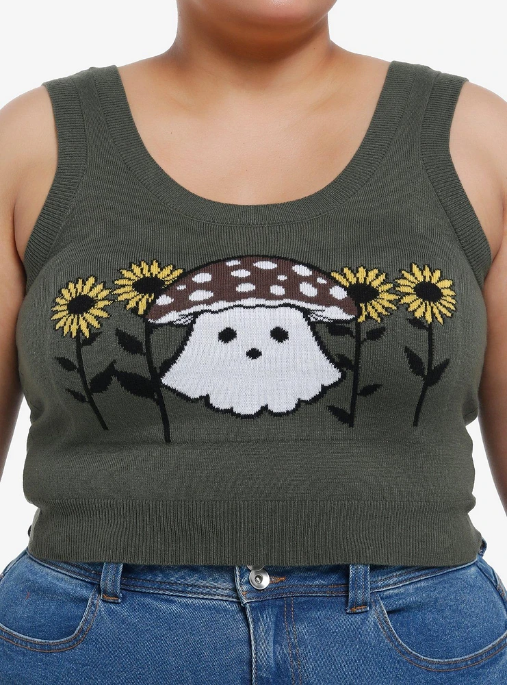 Thorn & Fable Mushroom Ghost Girls Crop Cardigan Tank Top Set Plus