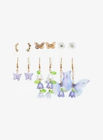 Thorn & Fable Purple Butterfly Floral Earring Set