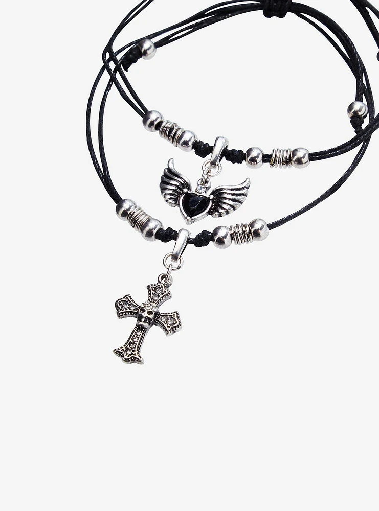 Social Collision Winged Heart Cross Best Friend Cord Bracelet Set