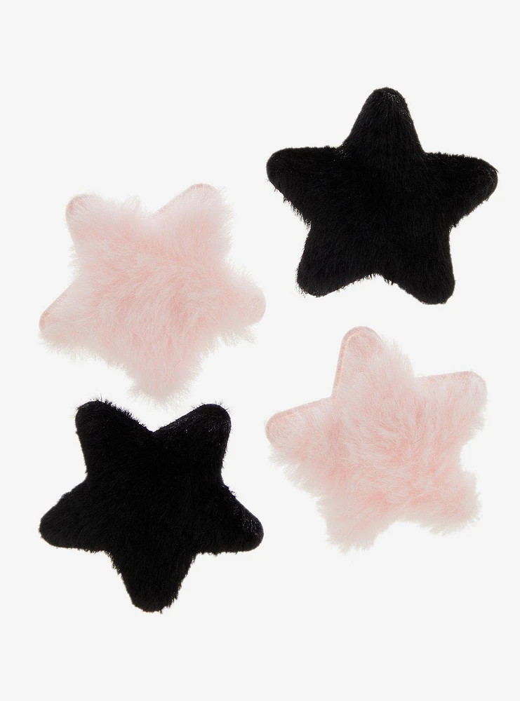 Sweet Society Pink & Black Fuzzy Star Hair Clip Set