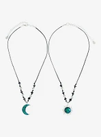 Cosmic Aura Blue Speckled Moon & Sun Best Friend Necklace Set