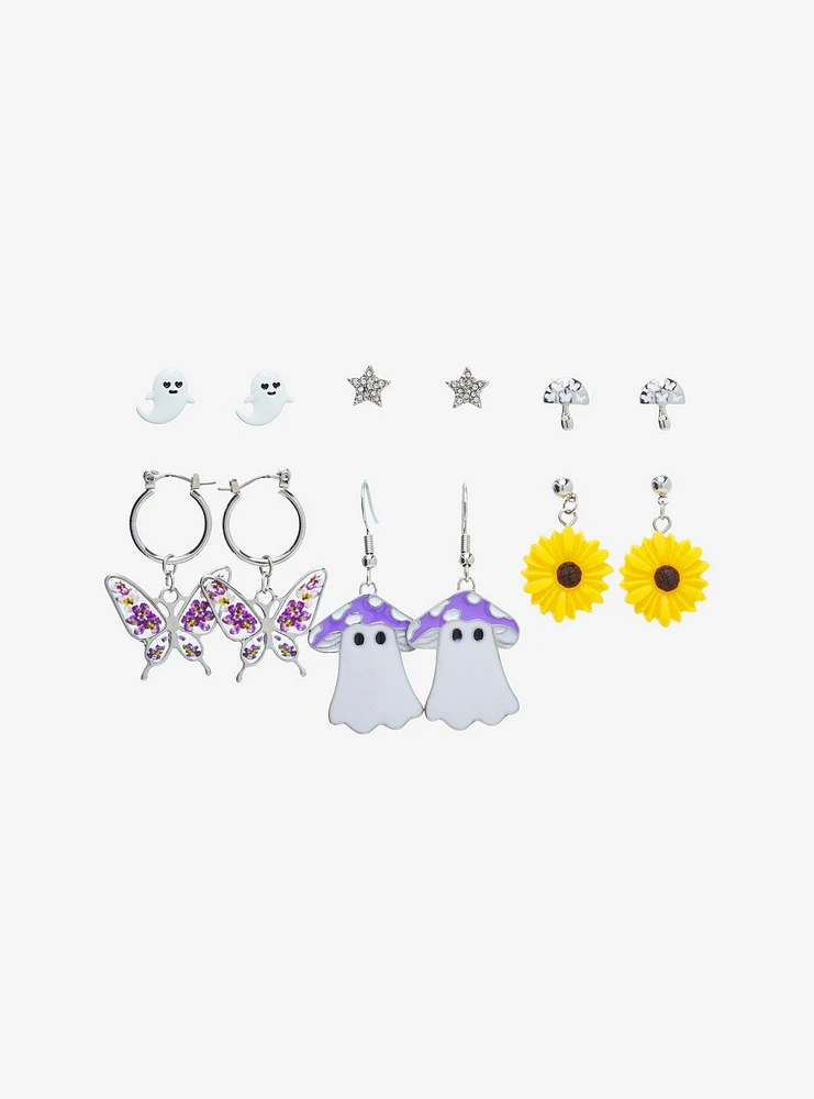 Thorn & Fable Ghost Sunflower Mushroom Earring Set