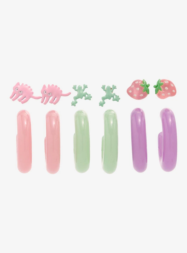 Strawberry Frog Cat Pastel Jelly Earring Set