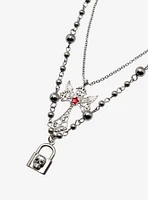 Social Collision Skull Lock Cross Necklace Set