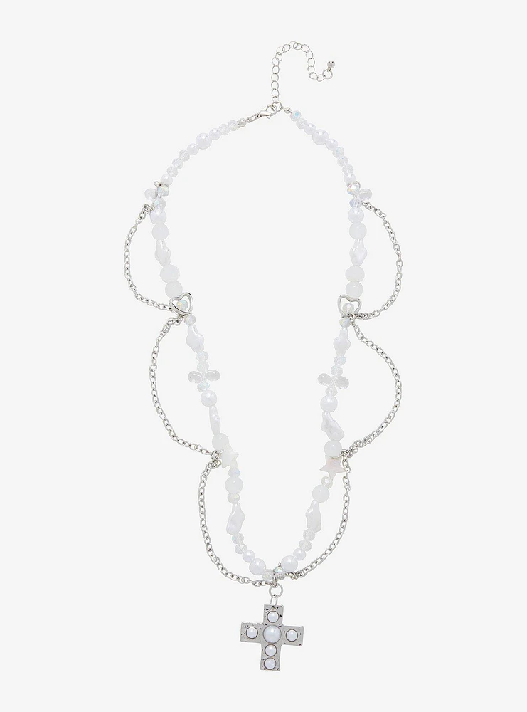 Thorn & Fable Cross Pearl Charm Beads Necklace
