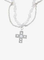 Thorn & Fable Cross Pearl Charm Beads Necklace