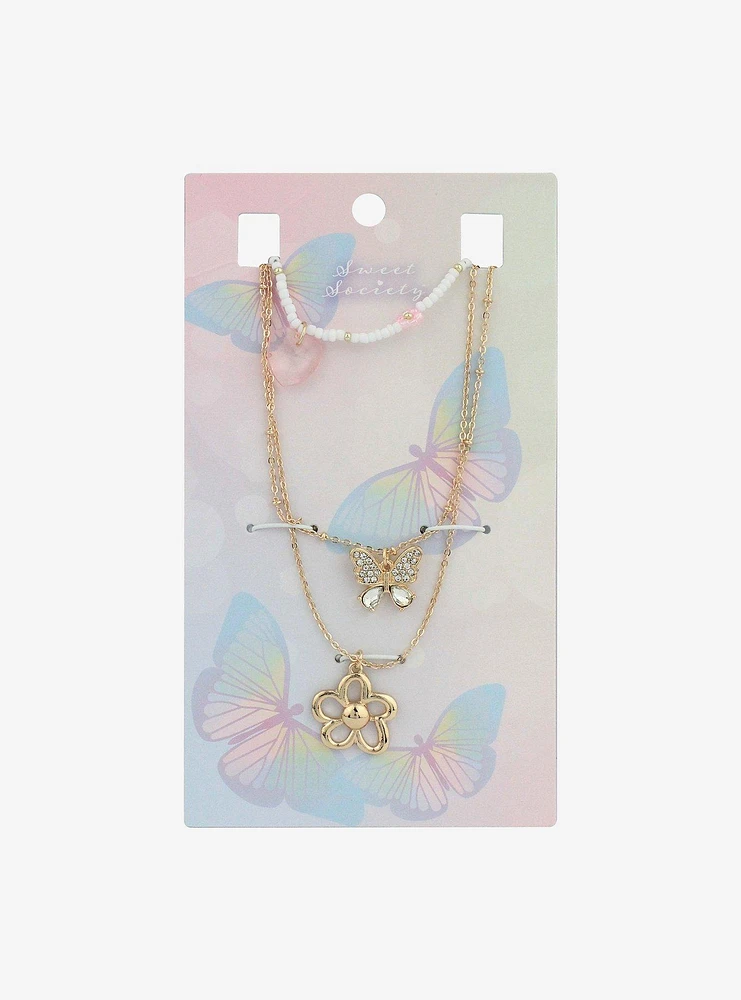 Sweet Society Butterfly Flower Heart Necklace Set