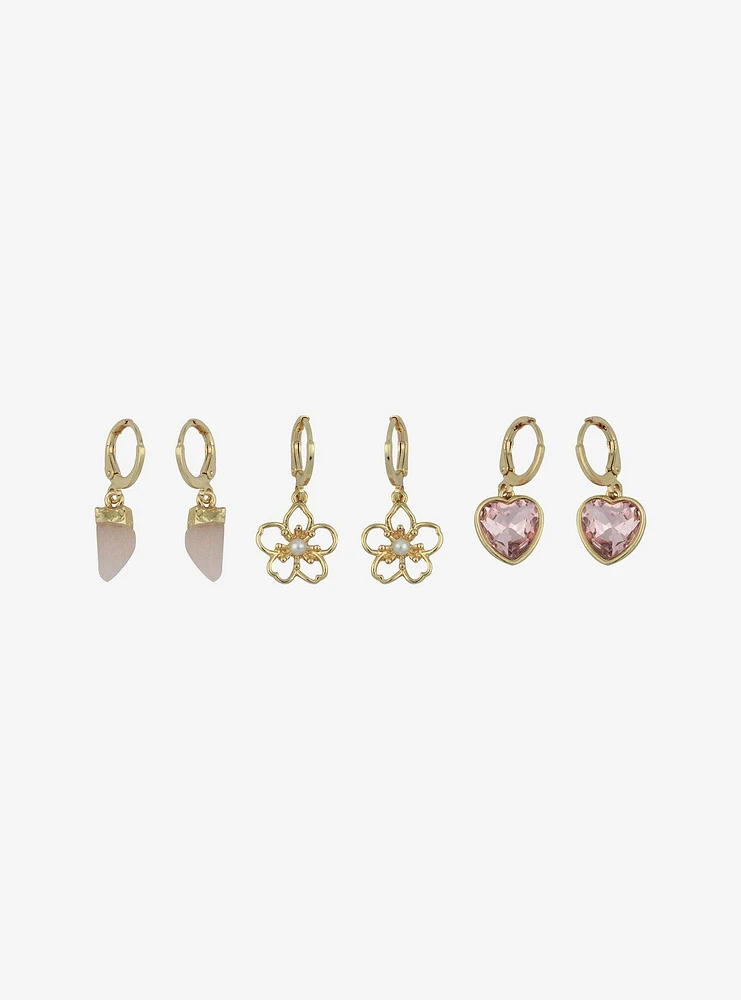 Sakura Heart Crystal Mini Hoop Earring Set