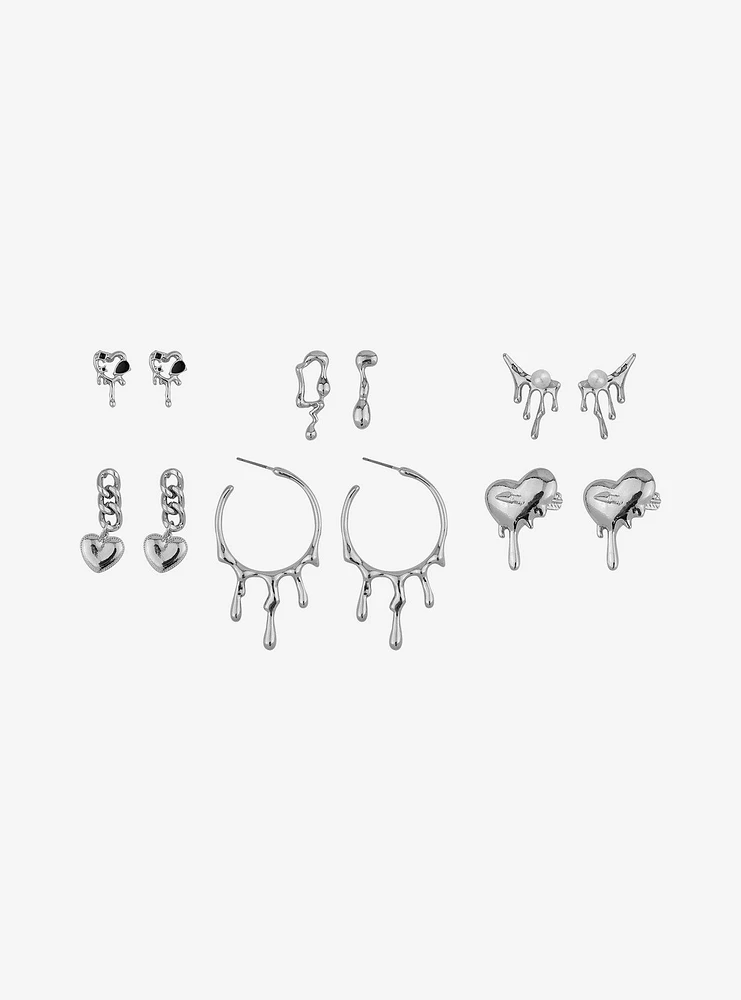 Social Collision Silver Drippy Heart Earring Set