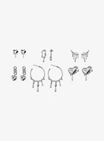 Social Collision Silver Drippy Heart Earring Set