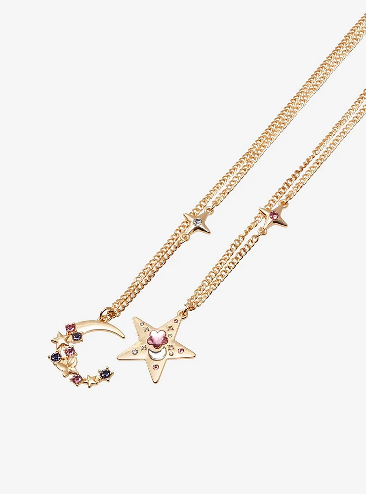 Sweet Society Moon & Star Pink Gem Best Friend Necklace Set