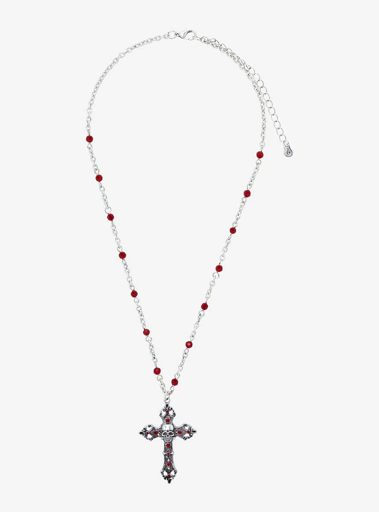 Social Collision Skull Gothic Red Cross Necklace