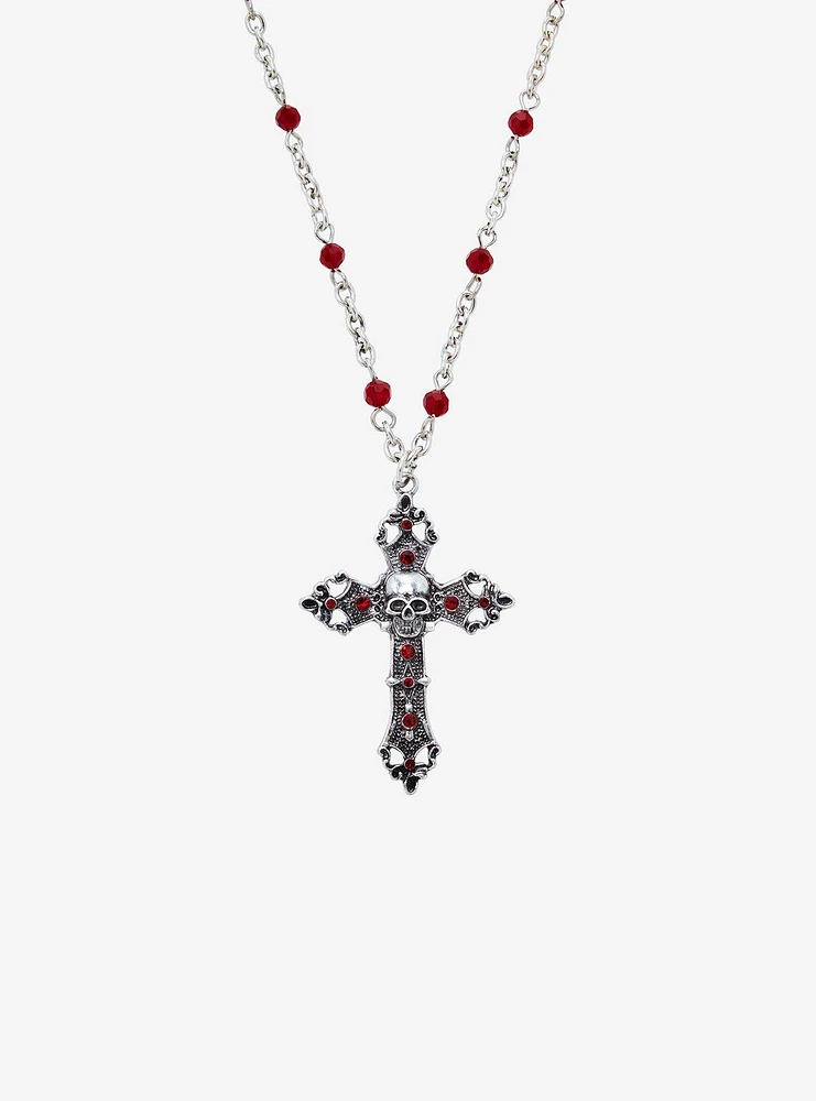 Social Collision Skull Gothic Red Cross Necklace