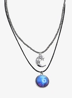 Cosmic Aura Blue Orb Moon Tattoo Choker Necklace Set