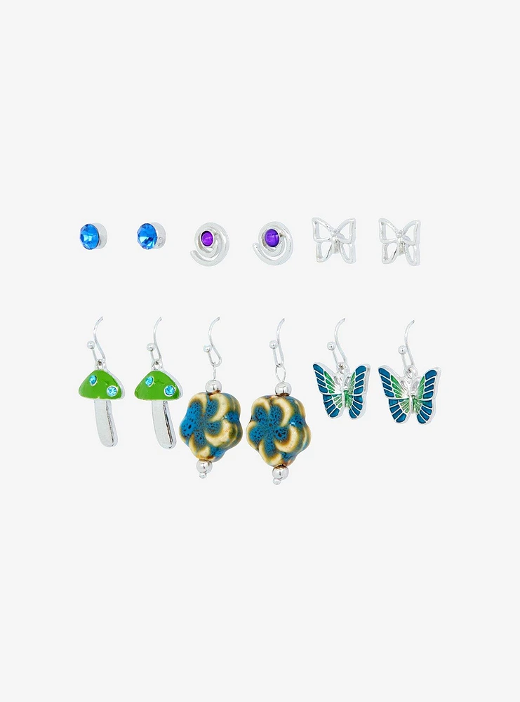 Thorn & Fable Mushroom Butterfly Gem Earring Set