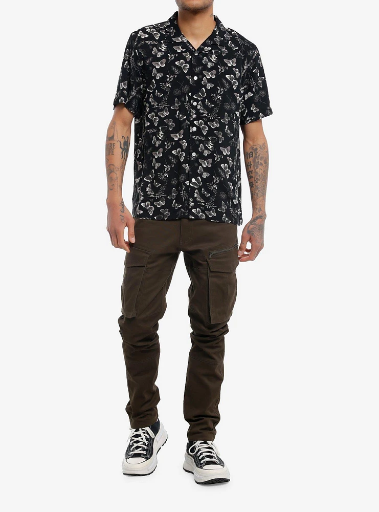 Social Collision Dark Butterfly Woven Button-Up