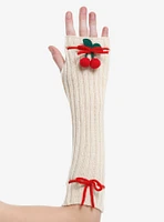 Cream 3D Cherry Ribbon Arm Warmers