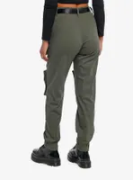 Olive Green Multi-Pocket Girls Jogger Pants