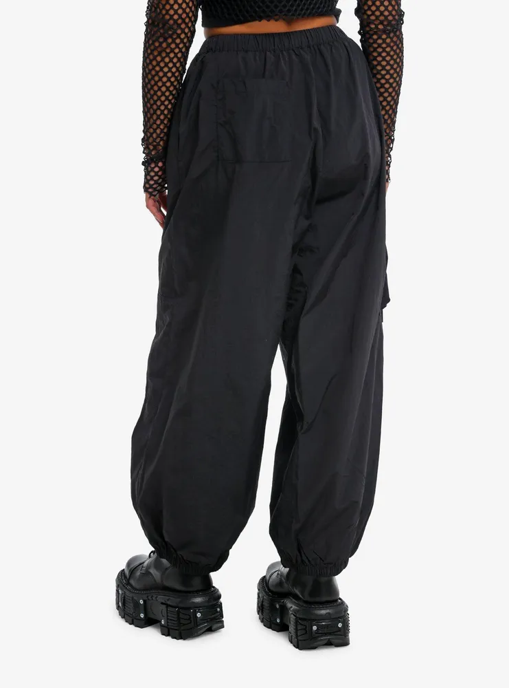 Black Nylon Cargo Pocket Girls Jogger Pants