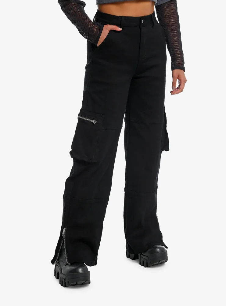 Black Denim Ankle Zip Girls Cargo Pants